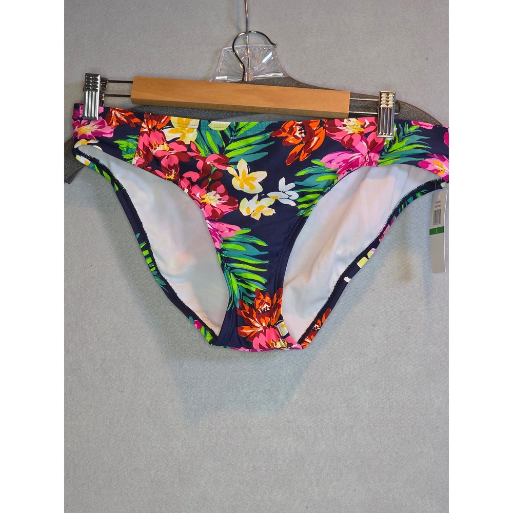 Cleanwater Womens Tropical Floral Bikini Bottoms Navy Blue CWSS8396 Size L NWT
